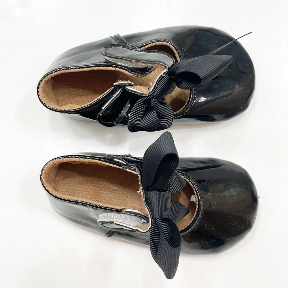 Baby girls black bow dress shoes
